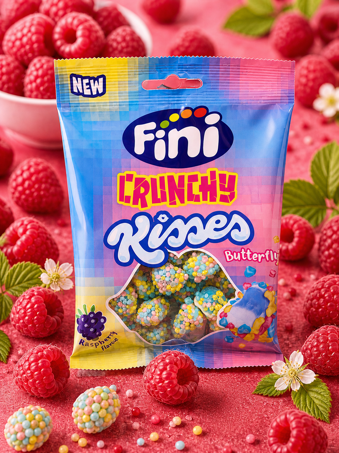Crunchy Kisses Framboises Halal 75 g ( Vendu à l’unité)